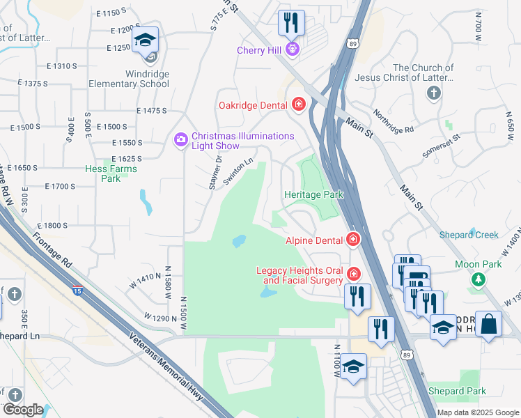 map of restaurants, bars, coffee shops, grocery stores, and more near 1573 Sweetwater Lane in Farmington