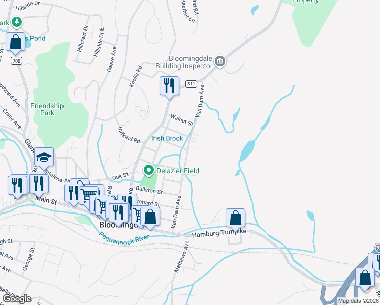 map of restaurants, bars, coffee shops, grocery stores, and more near 78 Van Dam Avenue in Bloomingdale
