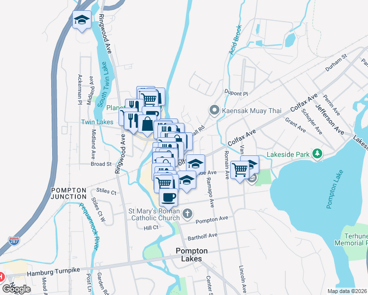 map of restaurants, bars, coffee shops, grocery stores, and more near 23 Lakeside Avenue in Pompton Lakes