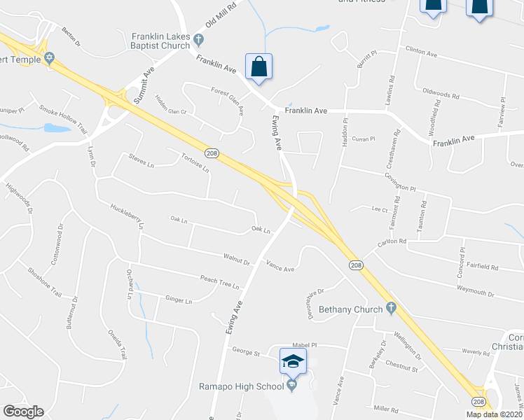map of restaurants, bars, coffee shops, grocery stores, and more near 336 Lynn Drive in Franklin Lakes