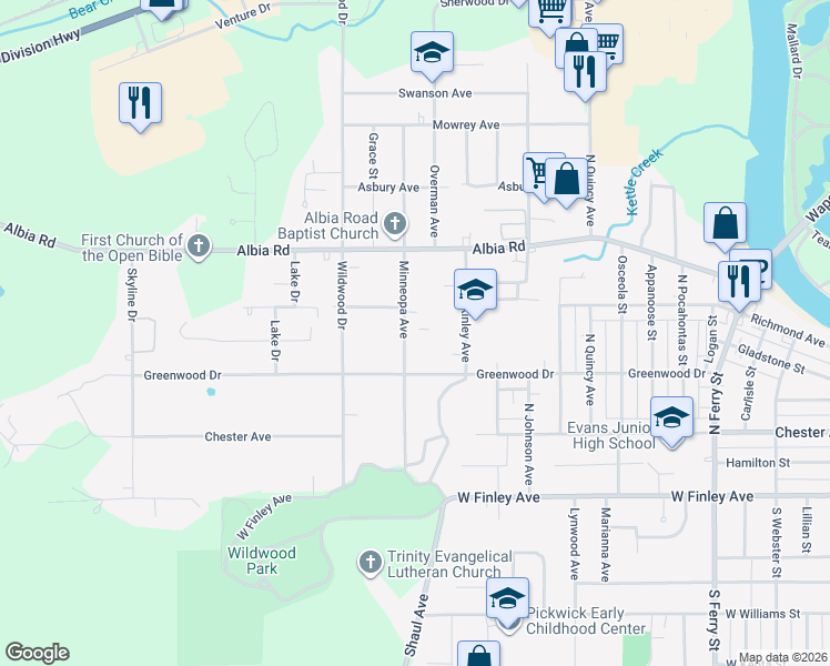 map of restaurants, bars, coffee shops, grocery stores, and more near 420 Minneopa Avenue in Ottumwa