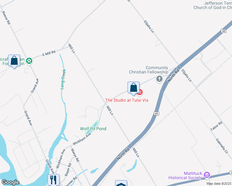 map of restaurants, bars, coffee shops, grocery stores, and more near 6825 Wickham Avenue in Mattituck