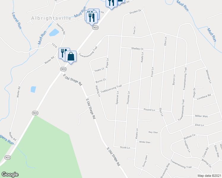 map of restaurants, bars, coffee shops, grocery stores, and more near 447 Teddyuscung Trail in Carbon