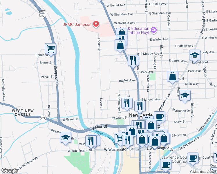 map of restaurants, bars, coffee shops, grocery stores, and more near 507 Canyon Street in New Castle