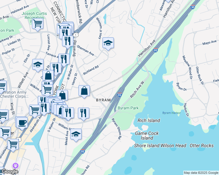 map of restaurants, bars, coffee shops, grocery stores, and more near 28 Hartford Ave in Greenwich