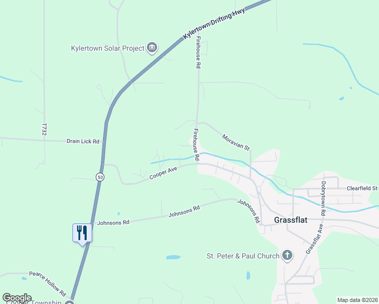 map of restaurants, bars, coffee shops, grocery stores, and more near 59 Firehouse Road in Grassflat