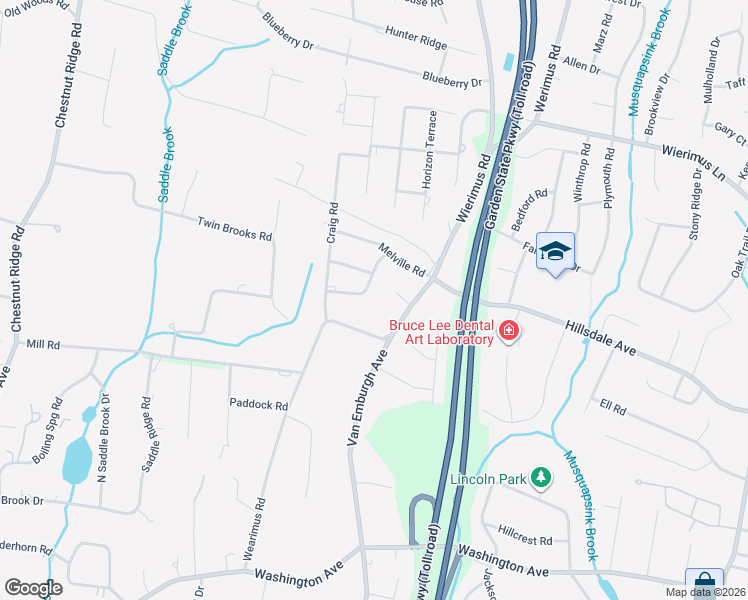 map of restaurants, bars, coffee shops, grocery stores, and more near 38 Douglas Drive in Hillsdale