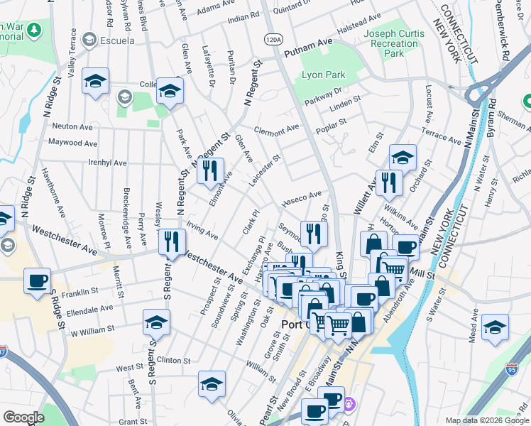 map of restaurants, bars, coffee shops, grocery stores, and more near 8 Glen Avenue in Port Chester