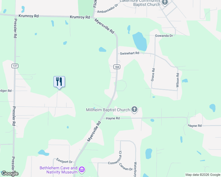 map of restaurants, bars, coffee shops, grocery stores, and more near 2036 Myersville Road in Akron