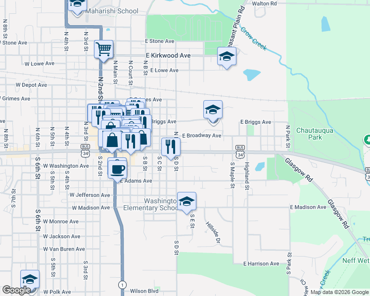 map of restaurants, bars, coffee shops, grocery stores, and more near 449-699 East Burlington Avenue in Fairfield