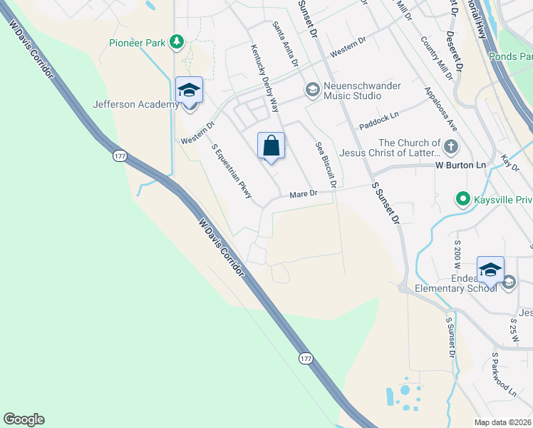 map of restaurants, bars, coffee shops, grocery stores, and more near 1688 South Equestrian Parkway in Kaysville