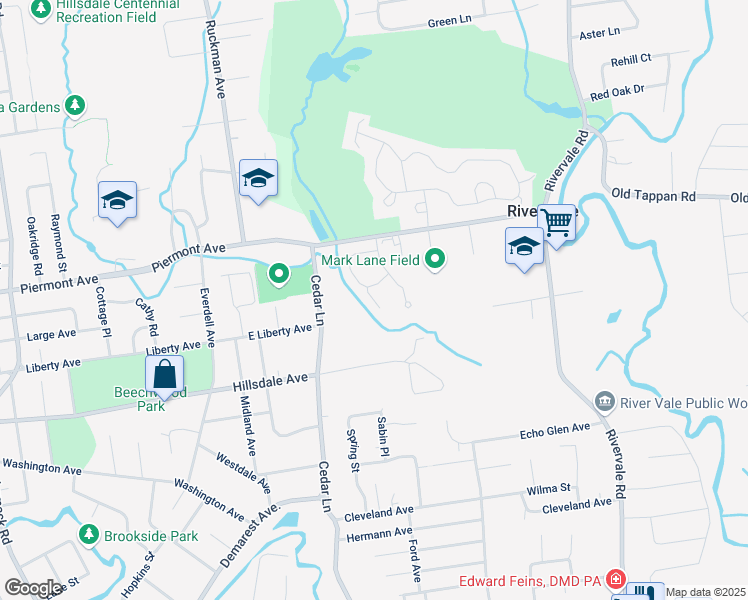 map of restaurants, bars, coffee shops, grocery stores, and more near 111 Holiday Lane in River Vale