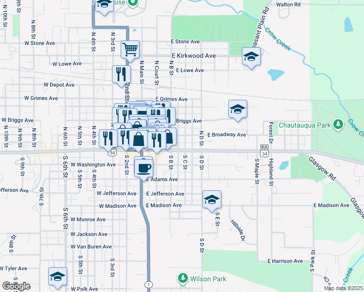 map of restaurants, bars, coffee shops, grocery stores, and more near 205 U.S. 34 Business in Fairfield