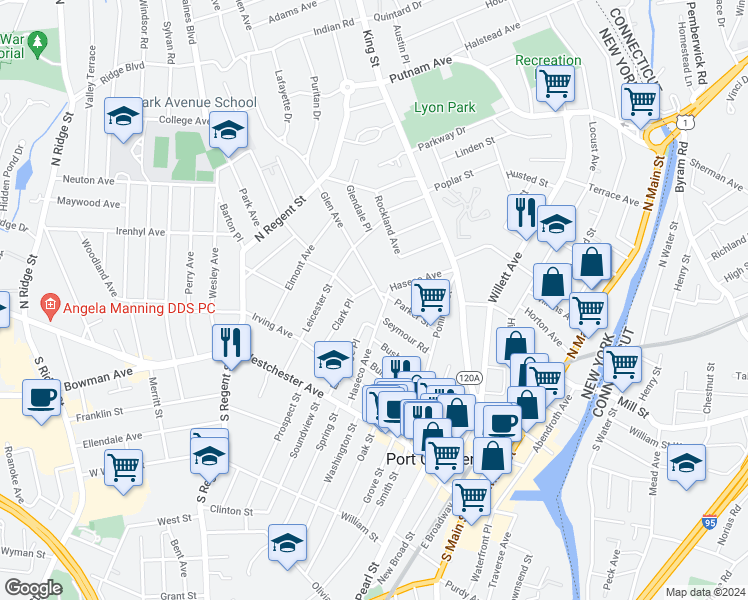 map of restaurants, bars, coffee shops, grocery stores, and more near 8 Glen Avenue in Port Chester