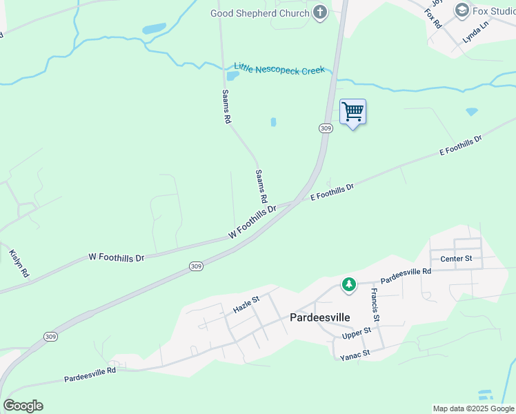map of restaurants, bars, coffee shops, grocery stores, and more near 17 West Foothills Drive in Drums