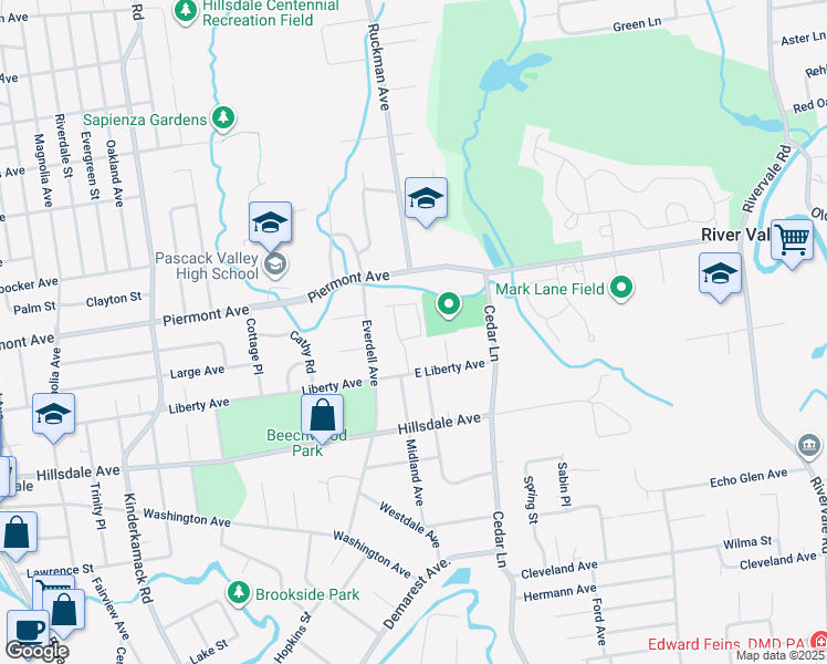 map of restaurants, bars, coffee shops, grocery stores, and more near 9 Schill Place in Hillsdale