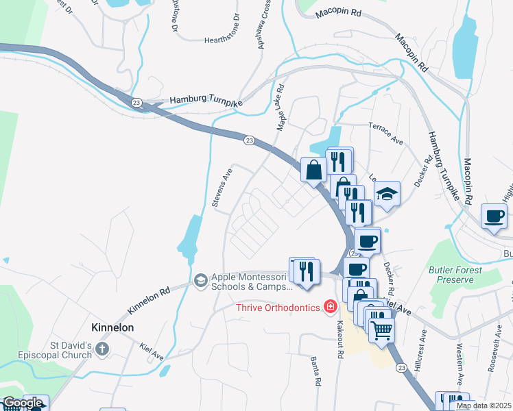 map of restaurants, bars, coffee shops, grocery stores, and more near 11 Stockton Drive in Kinnelon