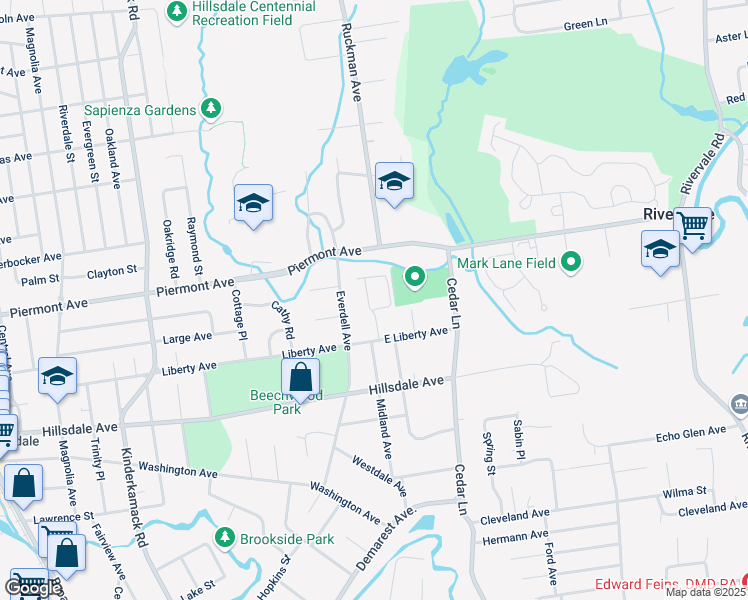 map of restaurants, bars, coffee shops, grocery stores, and more near 9 Schill Place in Hillsdale