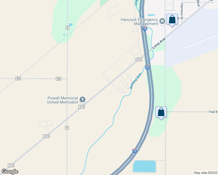map of restaurants, bars, coffee shops, grocery stores, and more near 9821 County Road 313 in Findlay