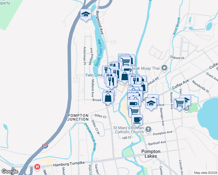 map of restaurants, bars, coffee shops, grocery stores, and more near 431 Ringwood Avenue in Pompton Lakes