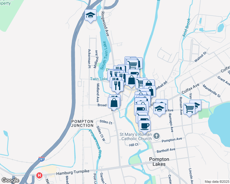 map of restaurants, bars, coffee shops, grocery stores, and more near 431 Ringwood Avenue in Pompton Lakes