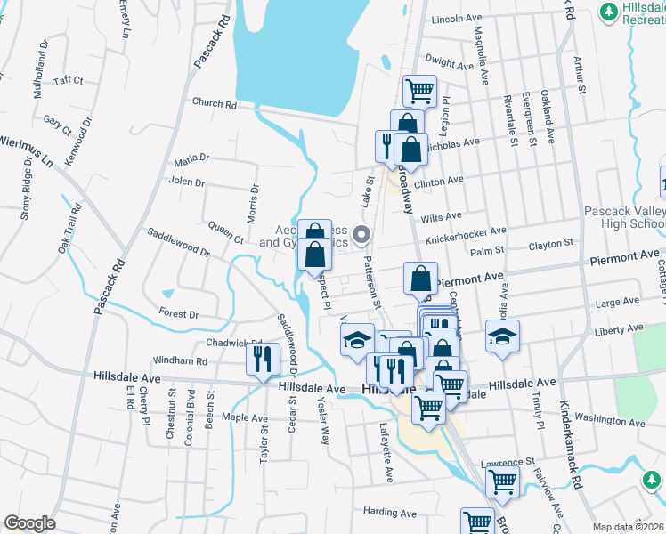 map of restaurants, bars, coffee shops, grocery stores, and more near 60 Brookside Place in Hillsdale