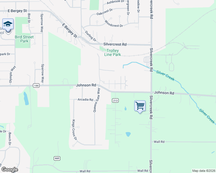 map of restaurants, bars, coffee shops, grocery stores, and more near 621 Johnson Road in Wadsworth