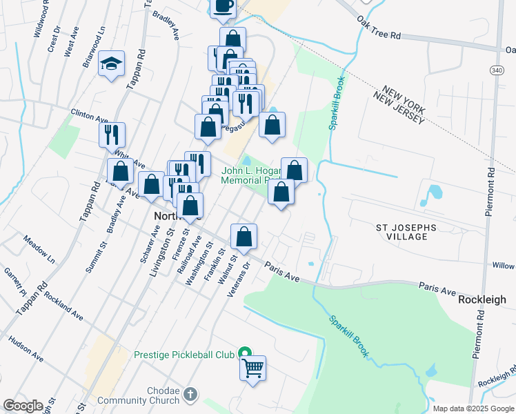 map of restaurants, bars, coffee shops, grocery stores, and more near 219 Walnut Street in Northvale