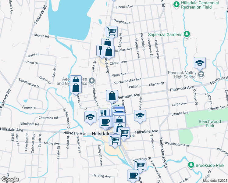 map of restaurants, bars, coffee shops, grocery stores, and more near 230 Broadway in Hillsdale
