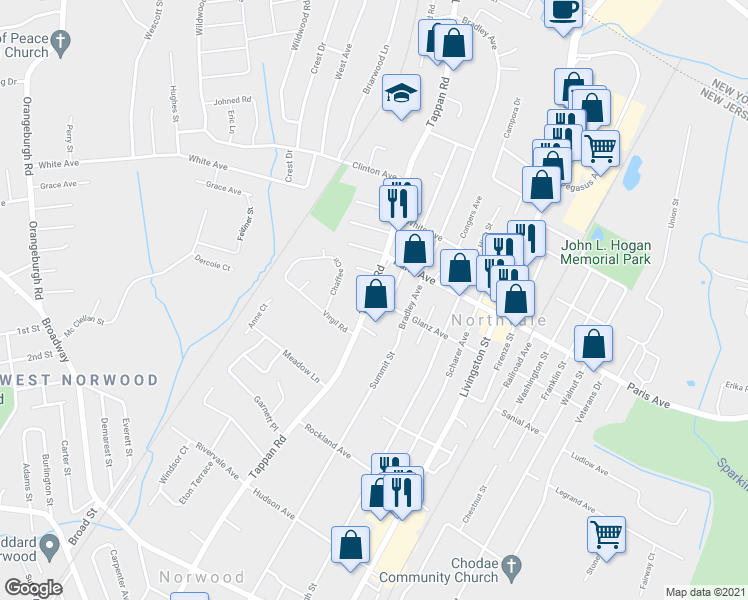 map of restaurants, bars, coffee shops, grocery stores, and more near 3 Lamb Court in Norwood