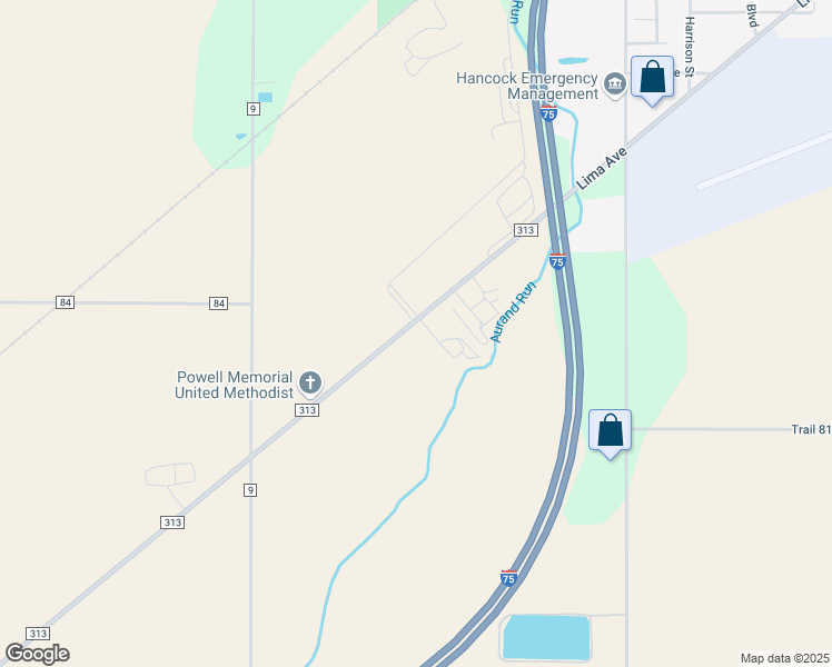 map of restaurants, bars, coffee shops, grocery stores, and more near 9821 County Road 313 in Findlay