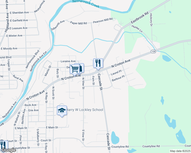 map of restaurants, bars, coffee shops, grocery stores, and more near 420 Fern Street in New Castle