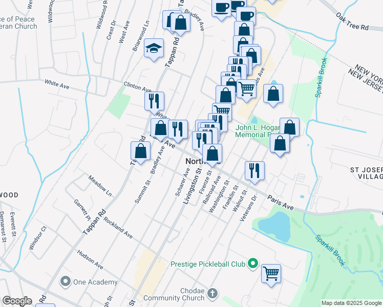 map of restaurants, bars, coffee shops, grocery stores, and more near 139 Paris Avenue in Northvale