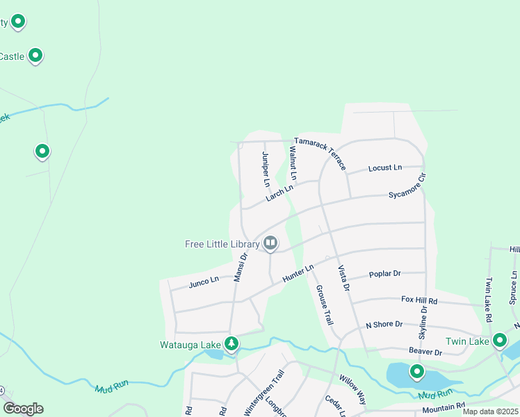 map of restaurants, bars, coffee shops, grocery stores, and more near 12 Larch Lane in Albrightsville