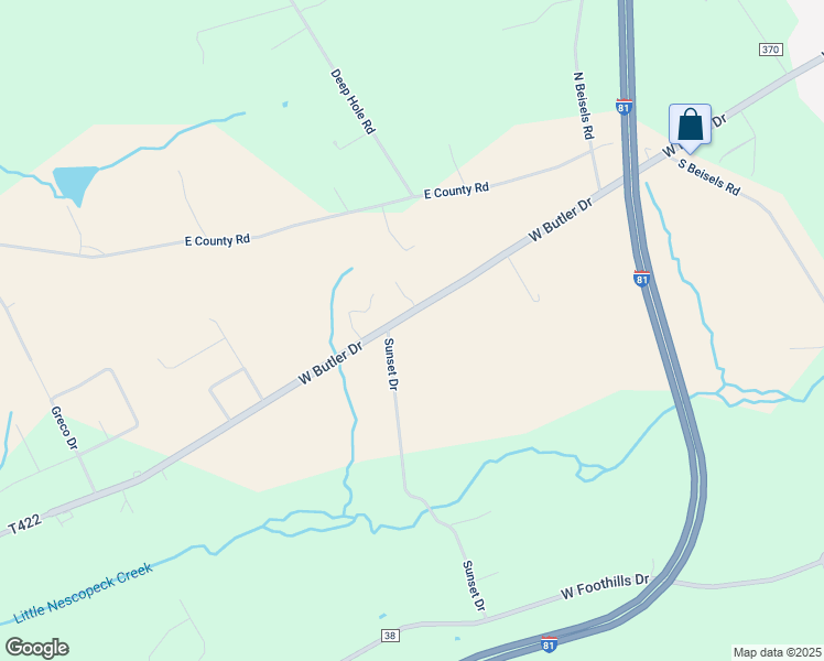 map of restaurants, bars, coffee shops, grocery stores, and more near 620 Butler Drive in Drums