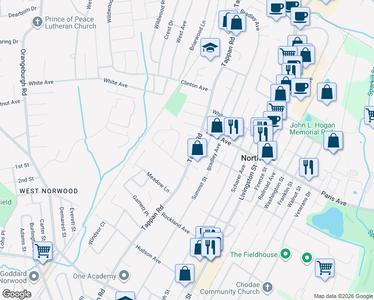 map of restaurants, bars, coffee shops, grocery stores, and more near 3 Lamb Court in Norwood