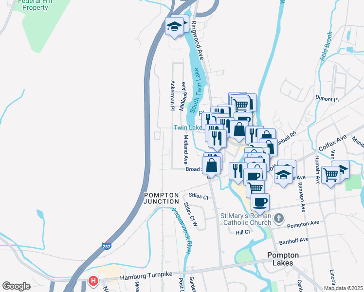 map of restaurants, bars, coffee shops, grocery stores, and more near 436 Midland Avenue in Pompton Lakes