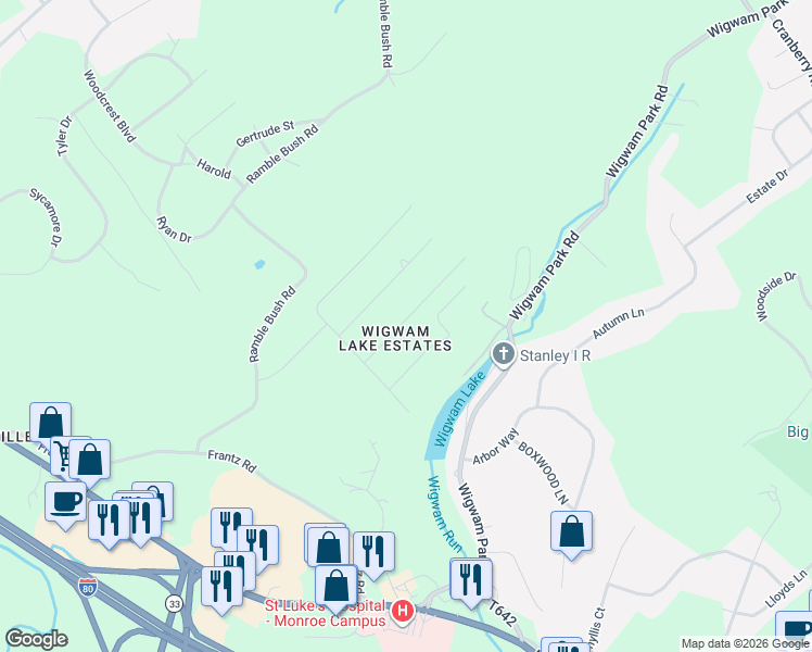 map of restaurants, bars, coffee shops, grocery stores, and more near 2600-2660 Woodruff Lane in Stroudsburg