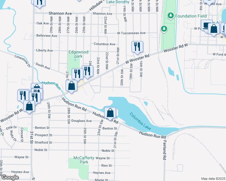 map of restaurants, bars, coffee shops, grocery stores, and more near 1020 Northview Avenue in Barberton