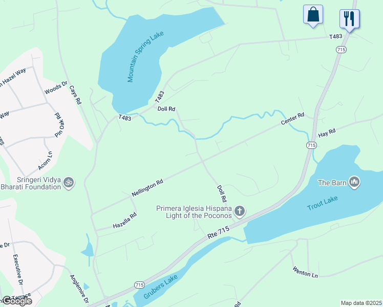 map of restaurants, bars, coffee shops, grocery stores, and more near 173 Doll Road in Stroudsburg
