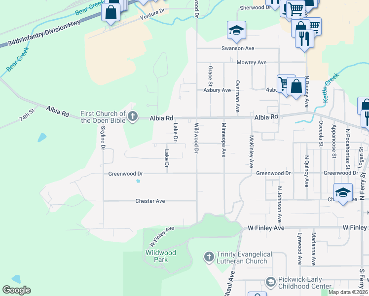 map of restaurants, bars, coffee shops, grocery stores, and more near 507 Gladstone Street in Ottumwa