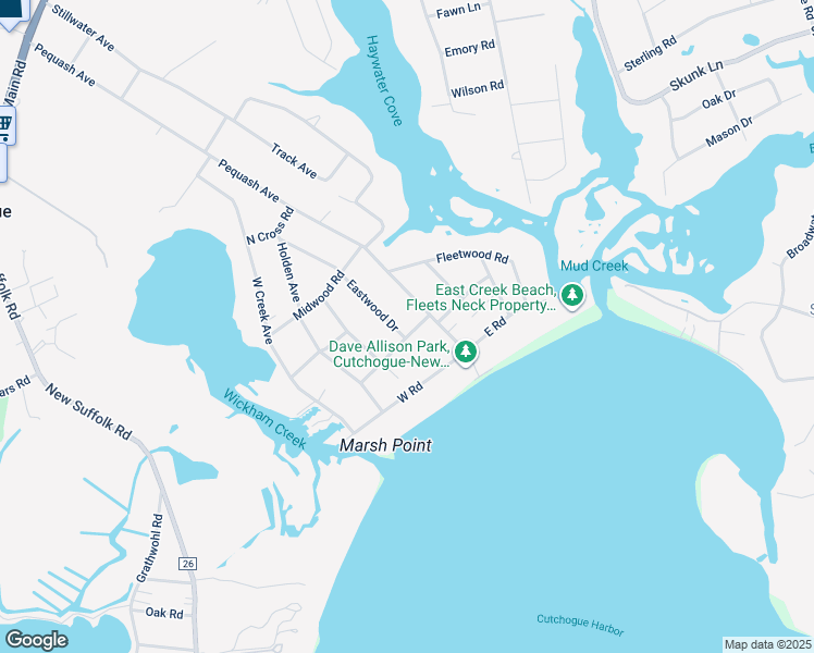 map of restaurants, bars, coffee shops, grocery stores, and more near 875 Eastwood Drive in Cutchogue