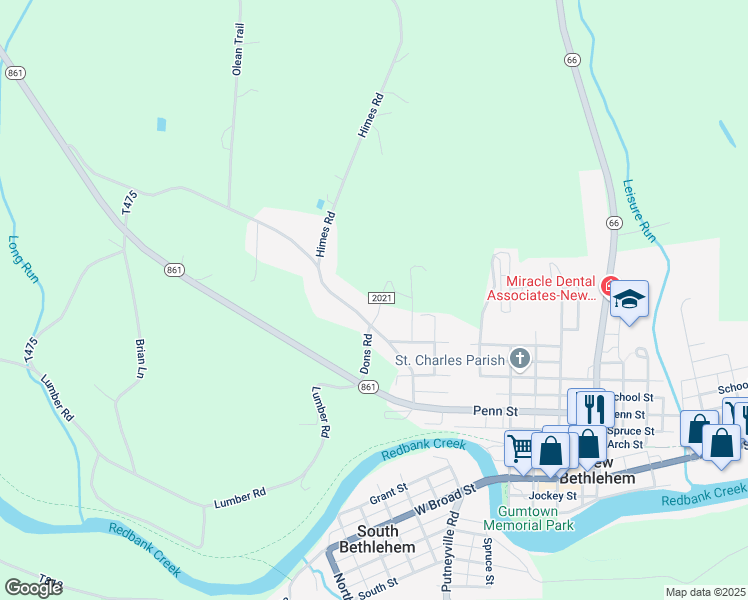 map of restaurants, bars, coffee shops, grocery stores, and more near 236 Olean Trail in New Bethlehem