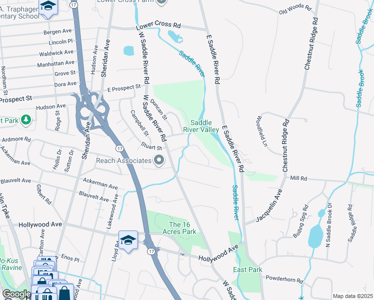 map of restaurants, bars, coffee shops, grocery stores, and more near 8 Ackerman Street in Waldwick