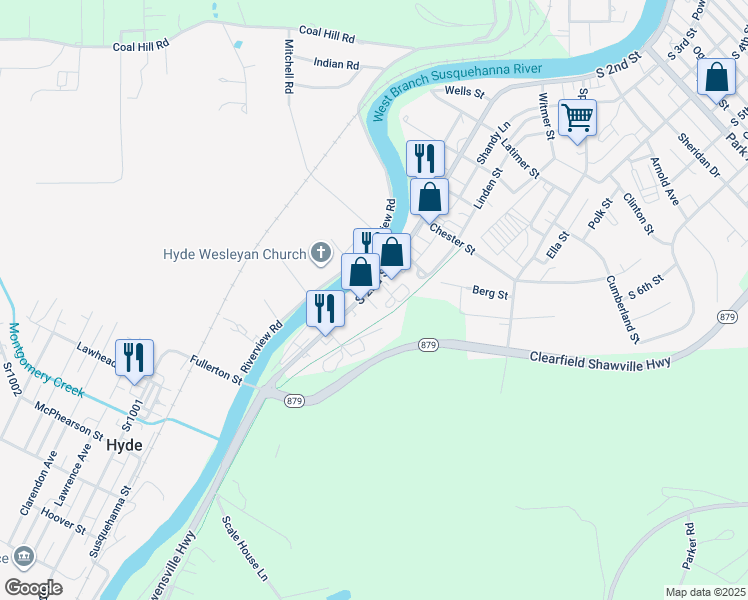 map of restaurants, bars, coffee shops, grocery stores, and more near 1222 South 2nd Street in Clearfield