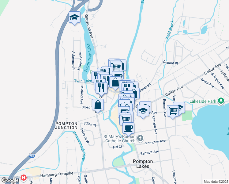 map of restaurants, bars, coffee shops, grocery stores, and more near 47 Wanaque Avenue in Pompton Lakes