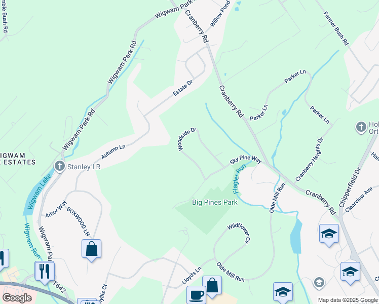 map of restaurants, bars, coffee shops, grocery stores, and more near 4479 Woodside Drive in East Stroudsburg
