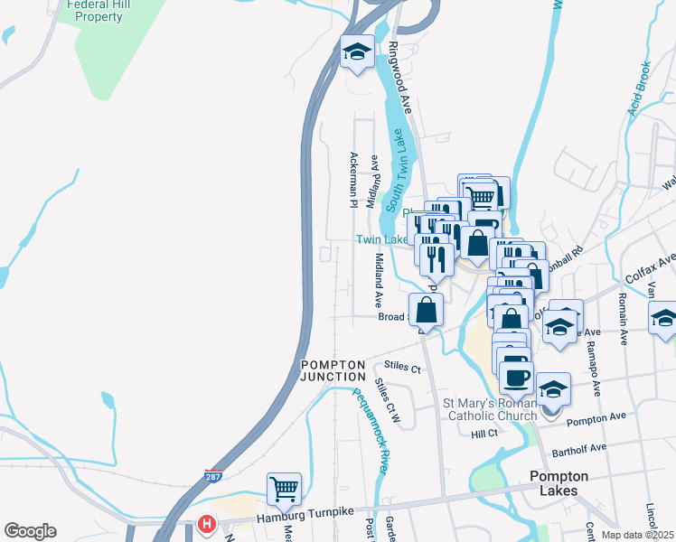 map of restaurants, bars, coffee shops, grocery stores, and more near 430 Montclair Avenue in Pompton Lakes