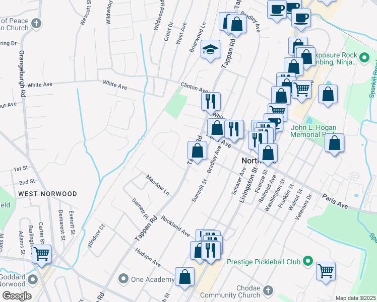 map of restaurants, bars, coffee shops, grocery stores, and more near Tappan Road in Bergen County