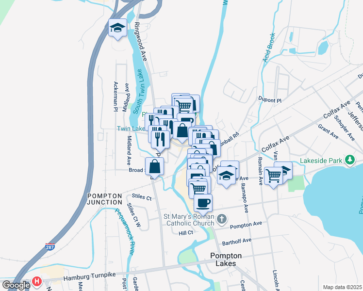 map of restaurants, bars, coffee shops, grocery stores, and more near 47 Wanaque Avenue in Pompton Lakes